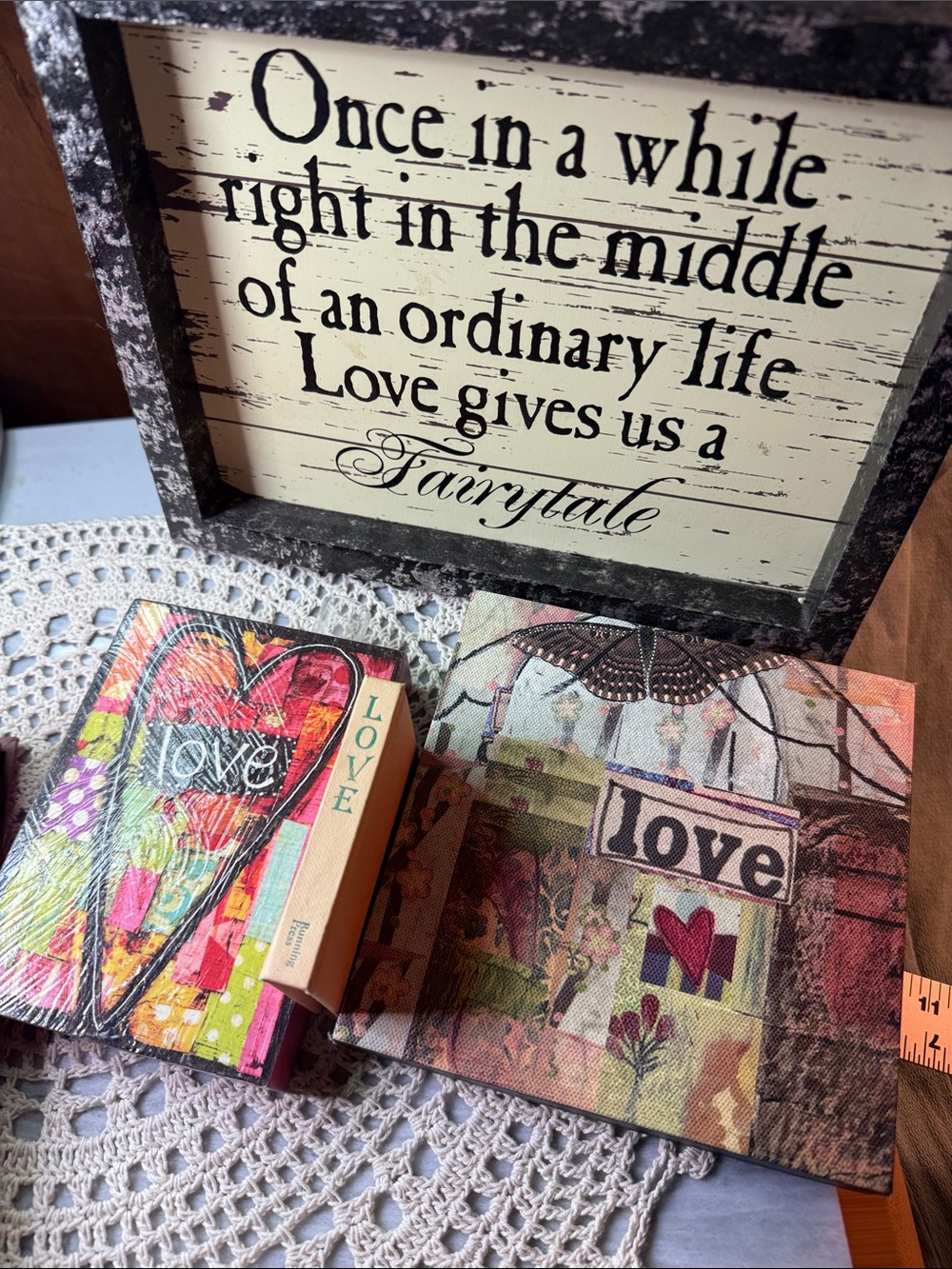 Love Decorative Wall Art Set in Cream, Black, Pink, Red, Green